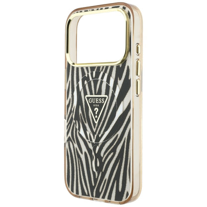 MagSafe Case for Apple iPhone 18 Pro / 17 Pro, Guess, Zebra Glitter Triangle Logo, Gold