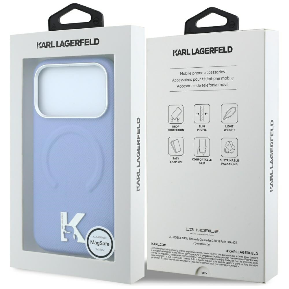MagSafe Case for Apple iPhone 18 Pro / 17 Pro, Karl Lagerfeld, Grained Embossed Ring, Blue