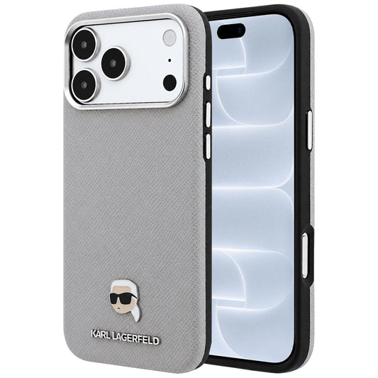 MagSafe Case for Apple iPhone 18 Pro / 17 Pro, Karl Lagerfeld, Grained Karl Head's Metal, Gray
