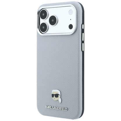 MagSafe Case for Apple iPhone 18 Pro / 17 Pro, Karl Lagerfeld, Grained Karl Head's Metal, Gray