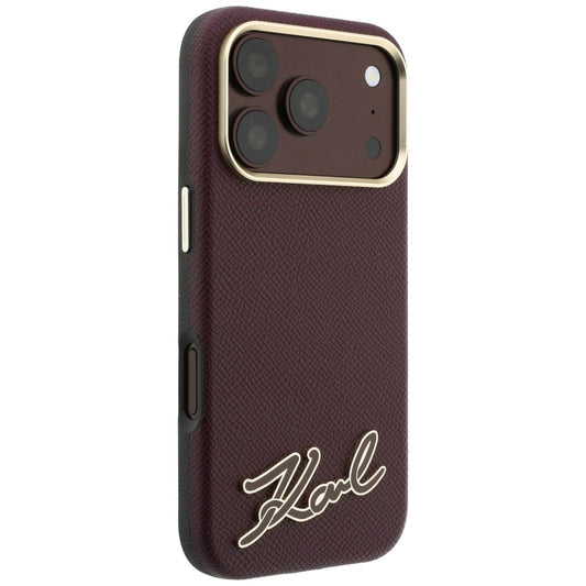 MagSafe Case for Apple iPhone 18 Pro / 17 Pro, Karl Lagerfeld, Grained Resin Sign Logo, Burgundy