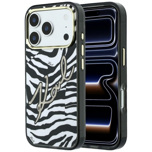 MagSafe Case for Apple iPhone 18 Pro / 17 Pro, Karl Lagerfeld, HC IML Signature Zebra Glitter Gold, Black