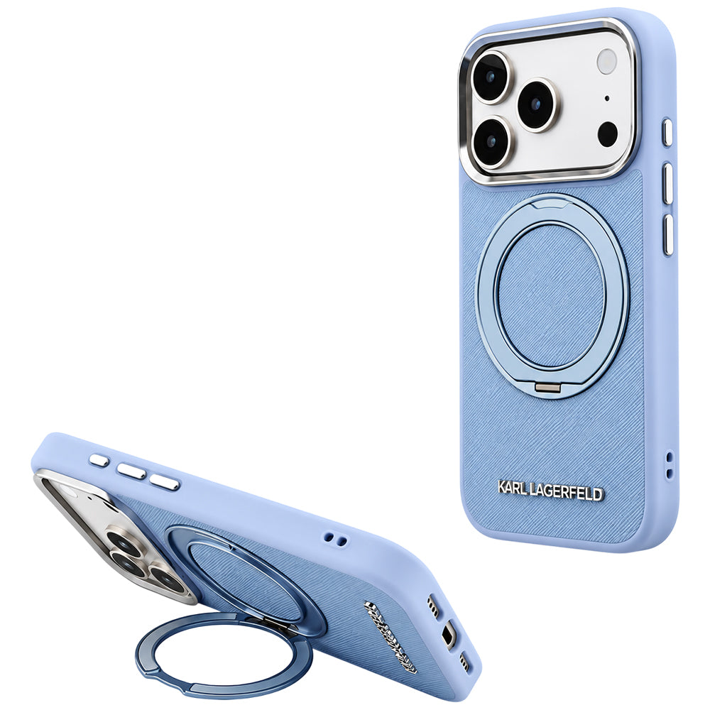 MagSafe Case for Apple iPhone 18 Pro / 17 Pro, Karl Lagerfeld, Ring Stand 360 Saffiano, Blue
