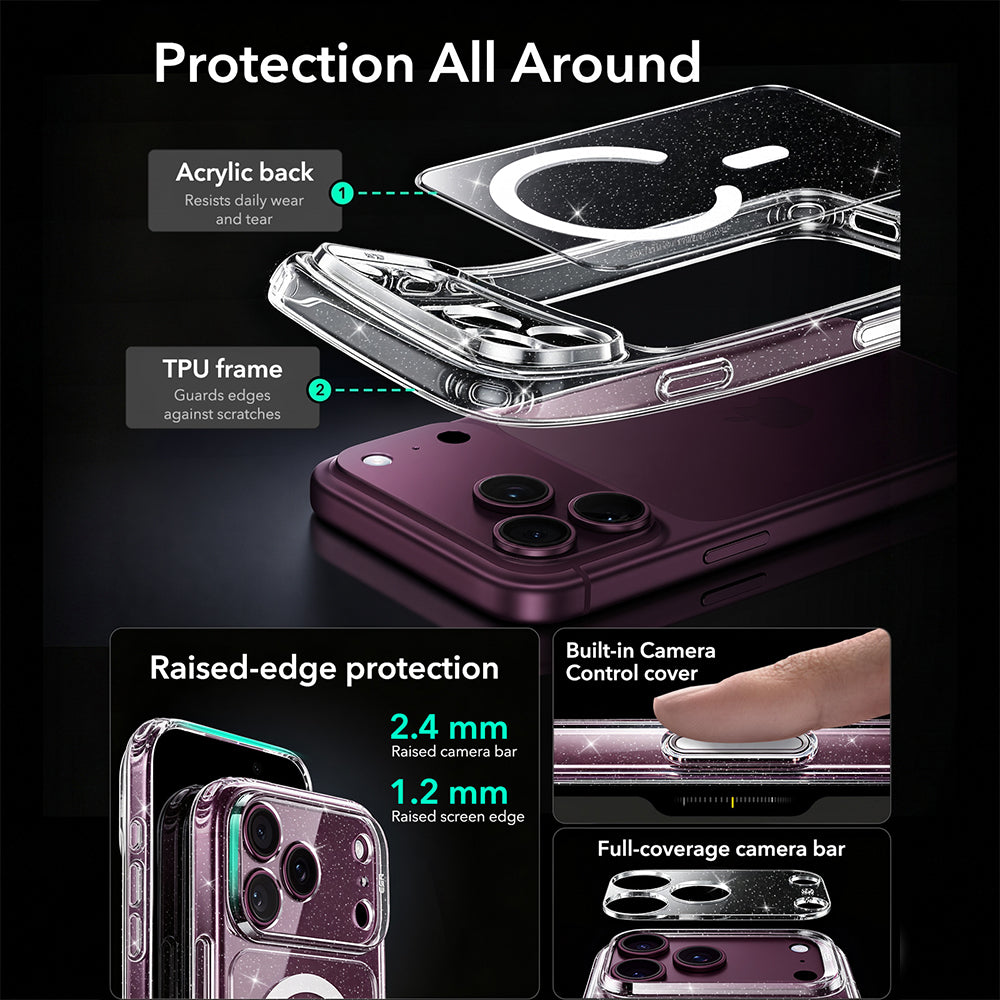MagSafe Case for Apple iPhone 18 Pro Max / 17 Pro Max, ESR, Classic Hybrid Shimmer, Transparent