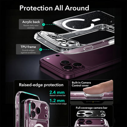 MagSafe Case for Apple iPhone 18 Pro Max / 17 Pro Max, ESR, Classic Hybrid Shimmer, Transparent