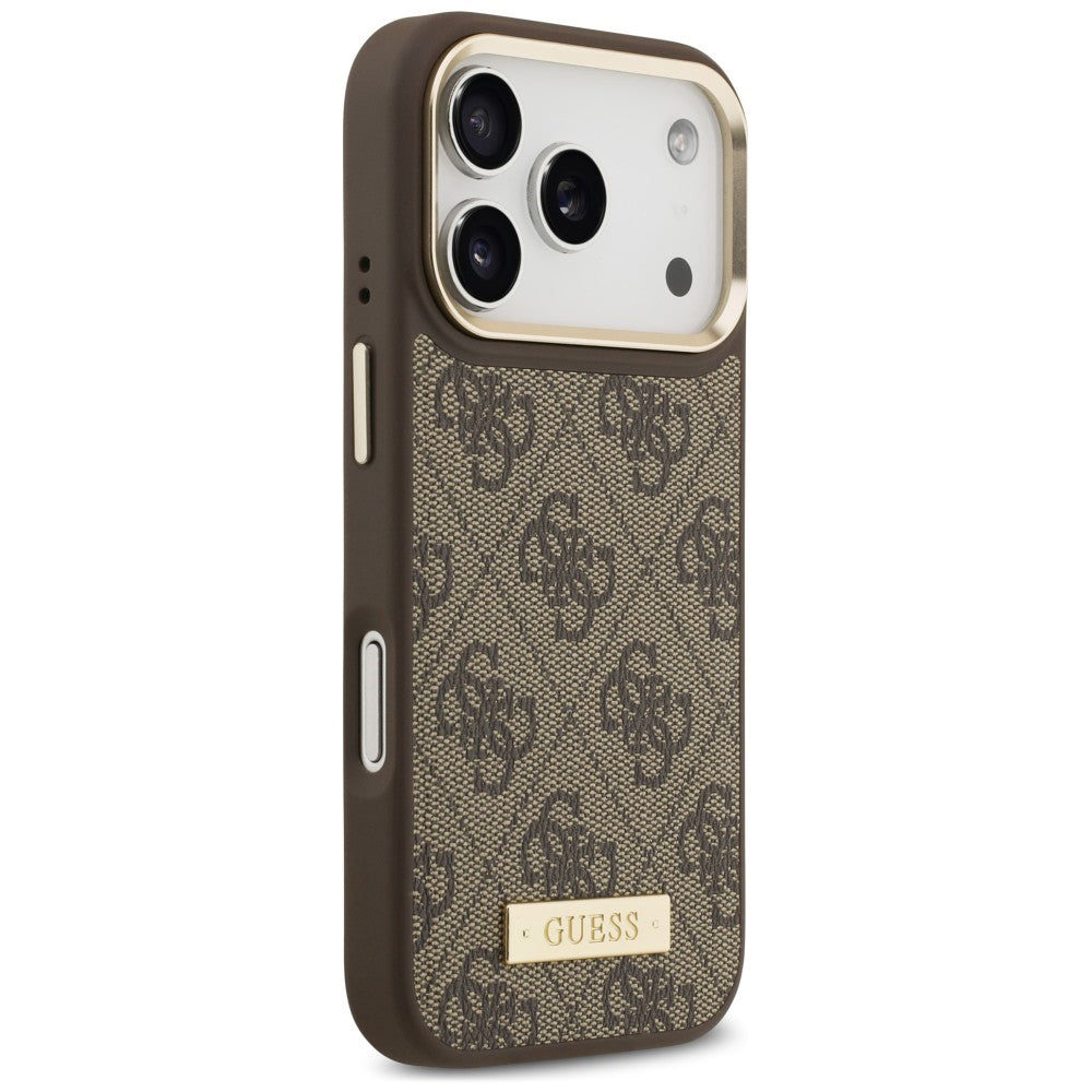 MagSafe Case for Apple iPhone 18 Pro Max / 17 Pro Max, Guess, 4G Logo Plate, Brown