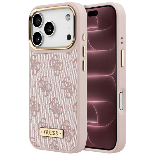 MagSafe Case for Apple iPhone 18 Pro Max / 17 Pro Max, Guess, 4G Logo Plate, Pink