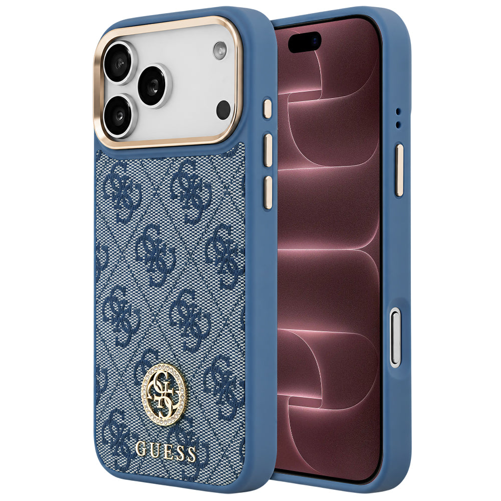 MagSafe Case for Apple iPhone 18 Pro Max / 17 Pro Max, Guess, 4G Strass Logo, Blue