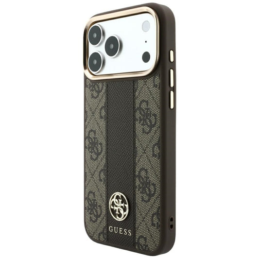 MagSafe Case for Apple iPhone 18 Pro Max / 17 Pro Max, Guess, 4G Stripe Round Classic Logo, Brown