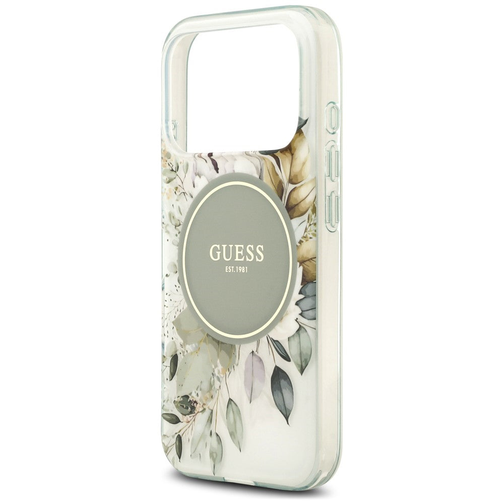 MagSafe Case for Apple iPhone 18 Pro Max / 17 Pro Max, Guess, IML Flower & Tonal Circle, Green
