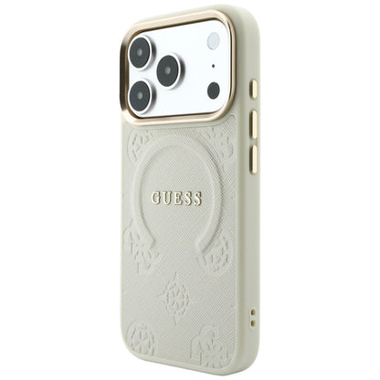 MagSafe Case for Apple iPhone 18 Pro Max / 17 Pro Max, Guess, Saffiano Peony Hot Stamp, Beige
