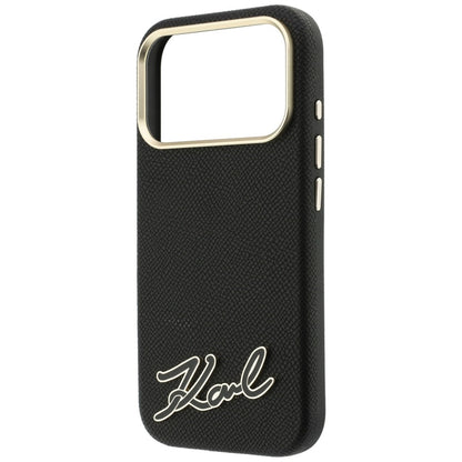 MagSafe Case for Apple iPhone 18 Pro Max / 17 Pro Max, Karl Lagerfeld, Grained Resin Sign Logo, Black