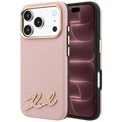MagSafe Case for Apple iPhone 18 Pro Max / 17 Pro Max, Karl Lagerfeld, Grained Resin Sign Logo, Pink