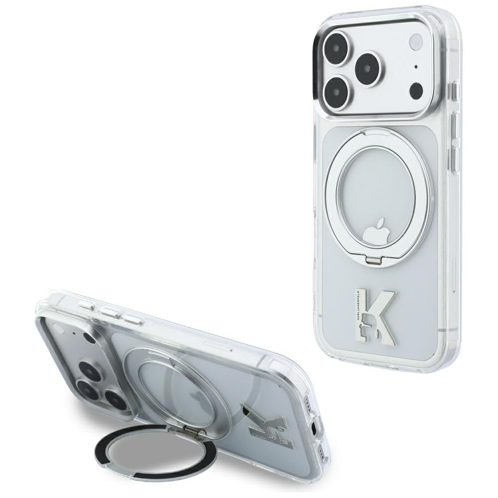 MagSafe Case for Apple iPhone 18 Pro Max / 17 Pro Max, Karl Lagerfeld, IML Ring Stand Kameo Metal, Transparent