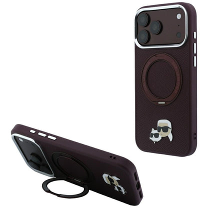 MagSafe Case for Apple iPhone 18 Pro Max / 17 Pro Max, Karl Lagerfeld, Ring Stand 360 Karl & Choupette Pin, Burgundy