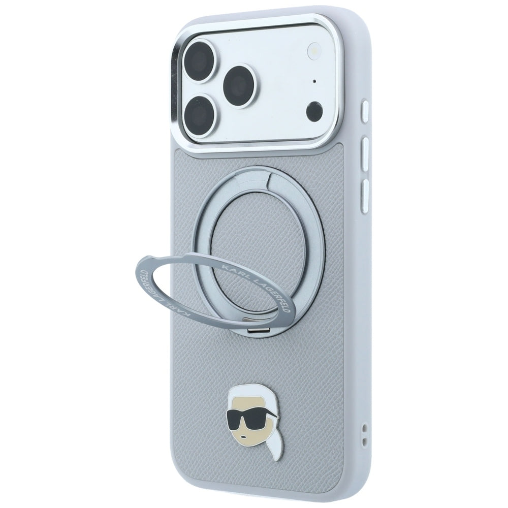 MagSafe Case for Apple iPhone 18 Pro Max / 17 Pro Max, Karl Lagerfeld, Ring Stand 360 Karl Pin, Gray
