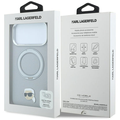 MagSafe Case for Apple iPhone 18 Pro Max / 17 Pro Max, Karl Lagerfeld, Ring Stand 360 Karl Pin, Gray