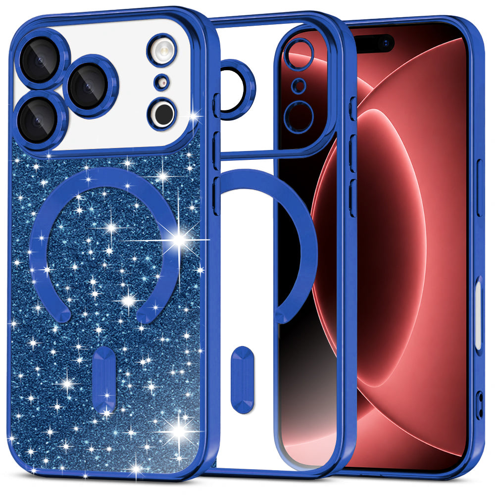 MagSafe Case for Apple iPhone 18 Pro Max / 17 Pro Max, Techsuit, Luxury Glitter, Dark Blue