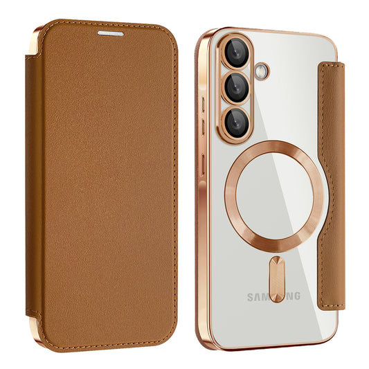 MagSafe Case for Samsung Galaxy A57 5G, Techsuit, SmartMag Book, Brown