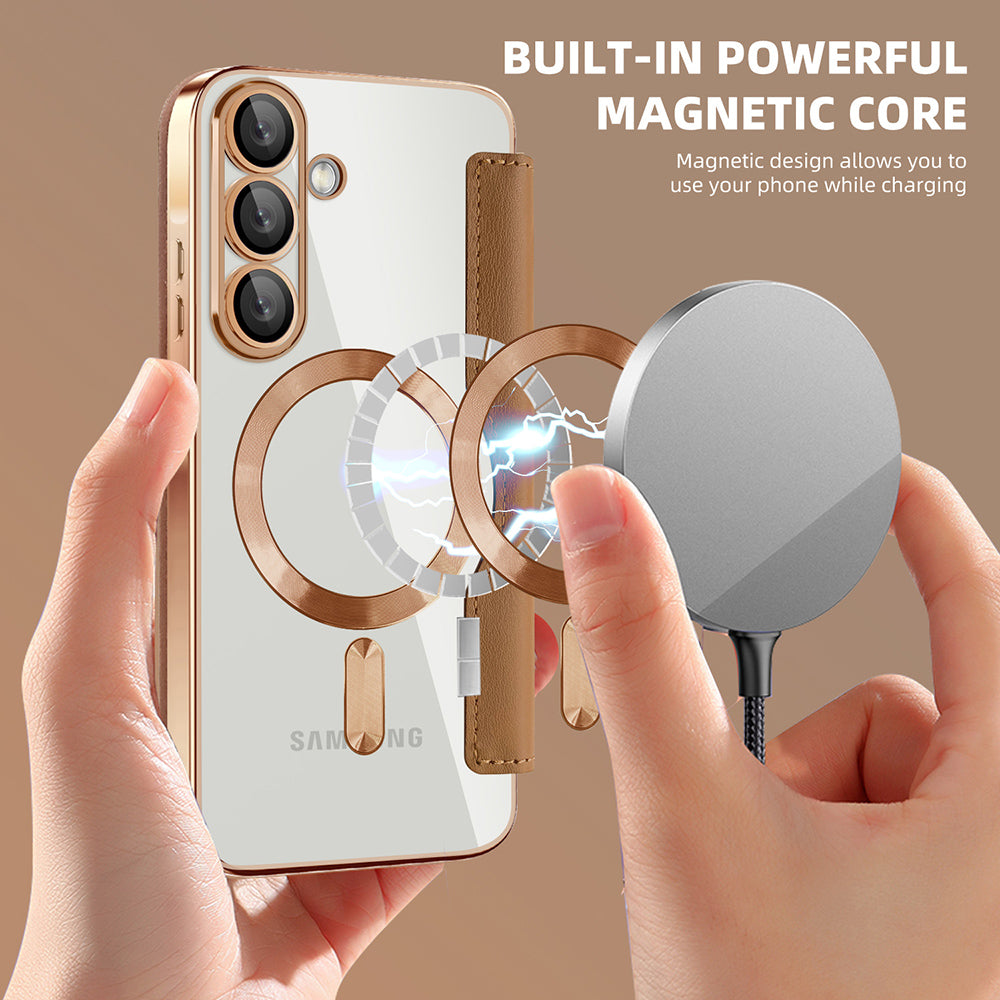 MagSafe Case for Samsung Galaxy A57 5G, Techsuit, SmartMag Book, Brown