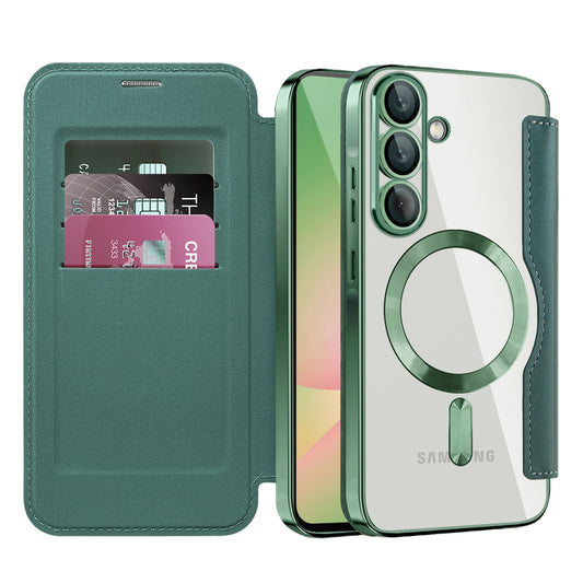 MagSafe Case for Samsung Galaxy A57 5G, Techsuit, SmartMag Book, Green