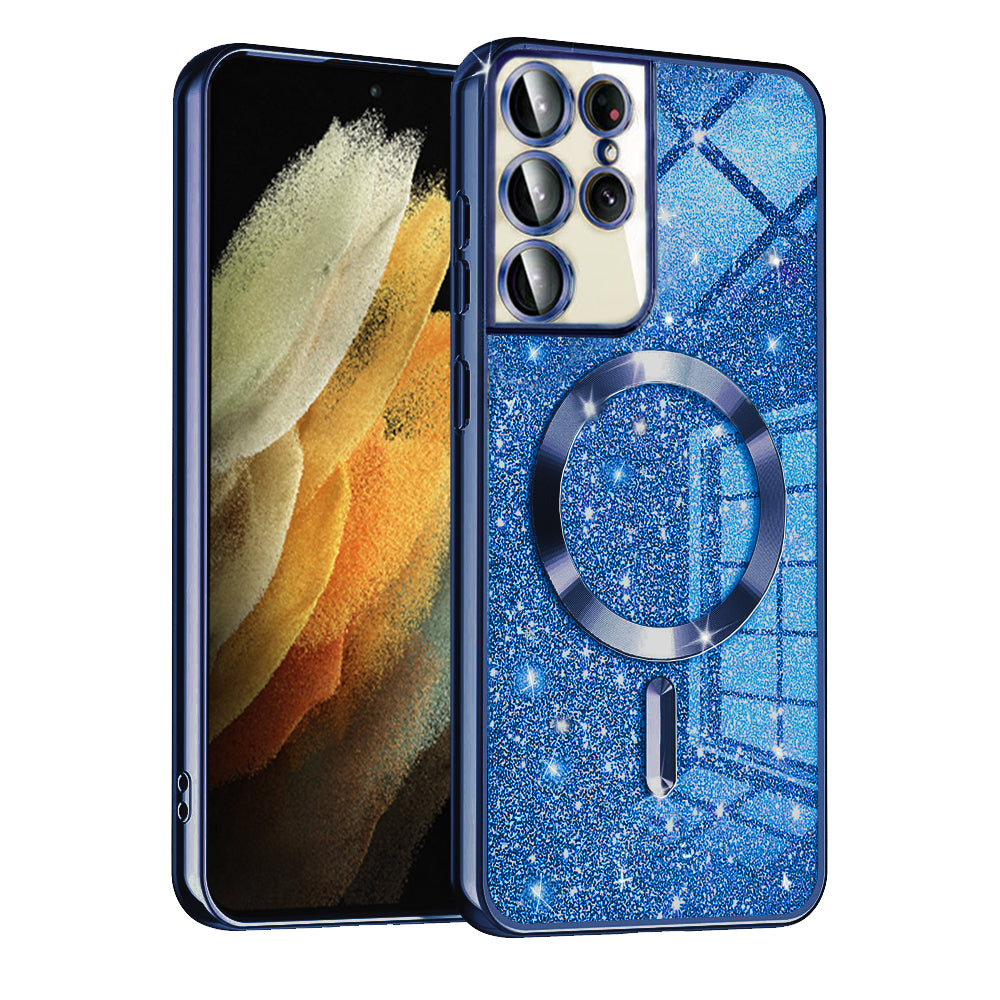 MagSafe Case for Samsung Galaxy S21 Ultra 5G G998, Techsuit, Luxury Glitter, Dark Blue
