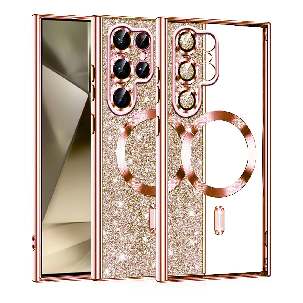 MagSafe Case for Samsung Galaxy S22 Ultra 5G S908, Techsuit, Luxury Glitter, Rose Gold