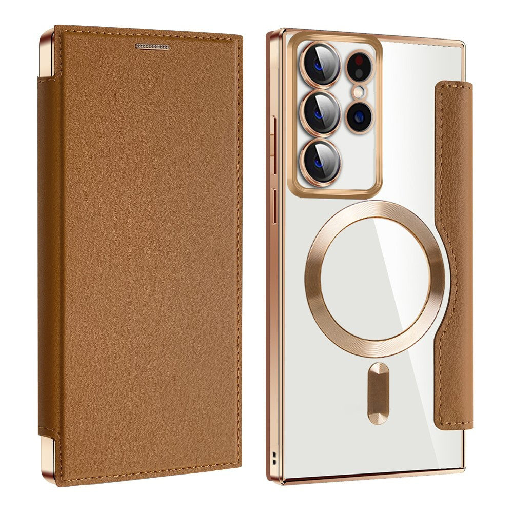 MagSafe Case for Samsung Galaxy S22 Ultra 5G S908, Techsuit, SmartMag Book, Brown