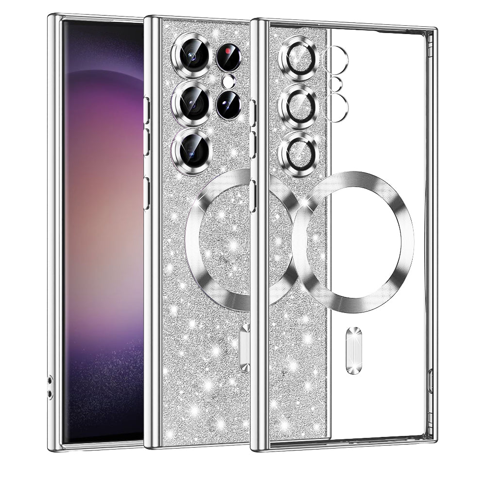 MagSafe Case for Samsung Galaxy S23 Ultra S918, Techsuit, Luxury Glitter, Silver