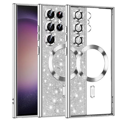MagSafe Case for Samsung Galaxy S23 Ultra S918, Techsuit, Luxury Glitter, Silver