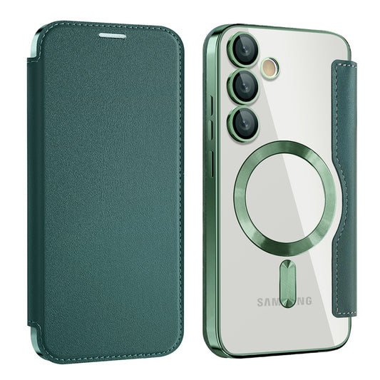 MagSafe Case for Samsung Galaxy S24+ S926, Techsuit, SmartMag Book, Green