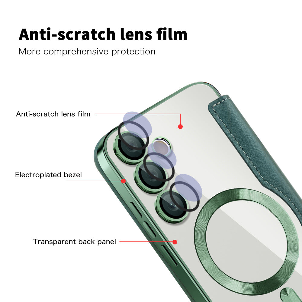 MagSafe Case for Samsung Galaxy S24 S921, Techsuit, SmartMag Book, Green