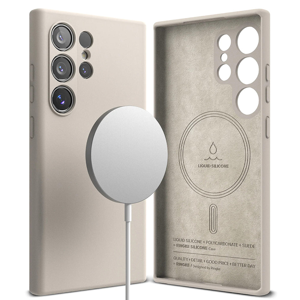 MagSafe Case for Samsung Galaxy S24 Ultra S928, Ringke, Silicone, Cream