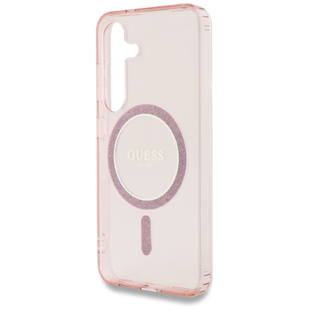 MagSafe Case for Samsung Galaxy S25 S931, Guess, IML Glitter Circle, Pink