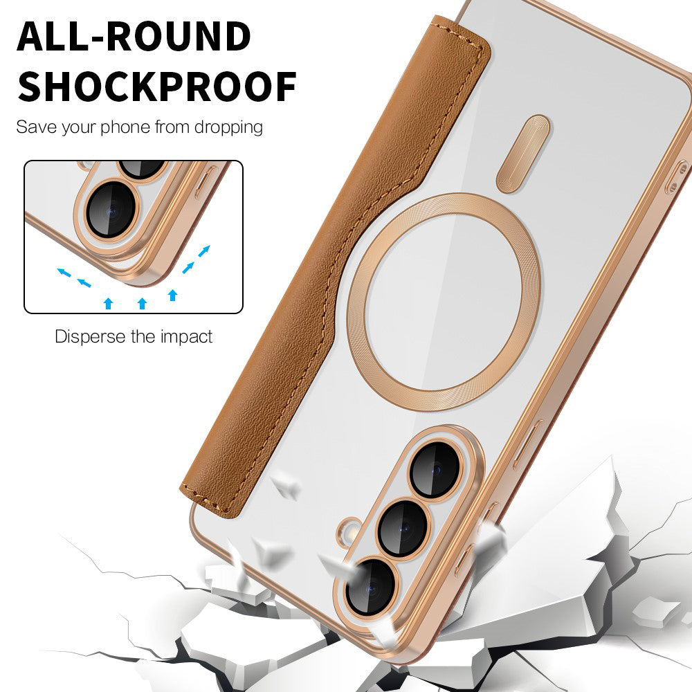 MagSafe Case for Samsung Galaxy S26, Techsuit, SmartMag Book, Brown