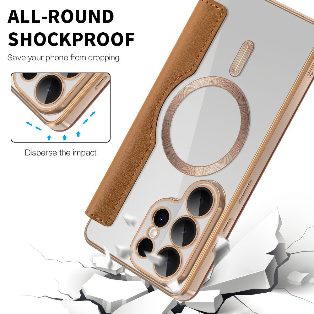 MagSafe Case for Samsung Galaxy S26 Ultra, Techsuit, SmartMag Book, Brown