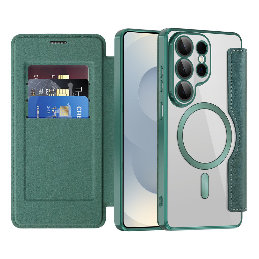 MagSafe Case for Samsung Galaxy S26 Ultra, Techsuit, SmartMag Book, Green