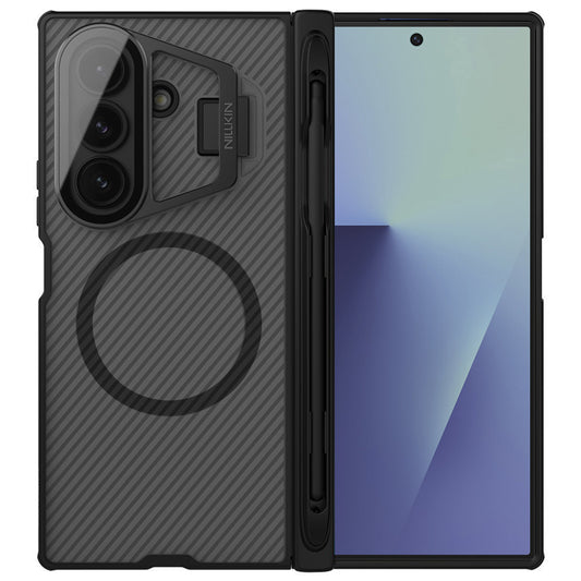 MagSafe Case for Samsung Galaxy Z Fold7 F966, Nillkin, CamShield Prop with Transparent Lens Cover and S-Pen Holder, Transparent Black