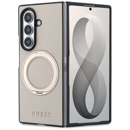MagSafe Case for Samsung Galaxy Z Fold8 Ultra F976, Guess, Ring Stand Grained Classic Logo, Beige