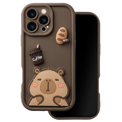 Case for Apple iPhone 16, OEM, Ultra Trendy 3D Capybara, Brown