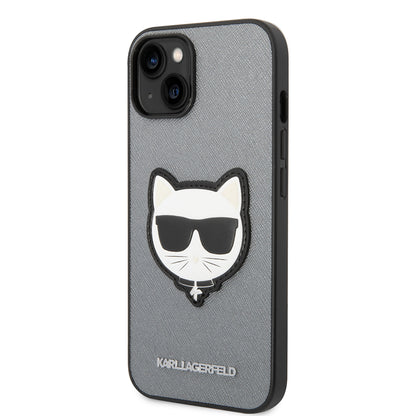 Case for Apple iPhone 14, Karl Lagerfeld, Saffiano Choupette's Head, Silver