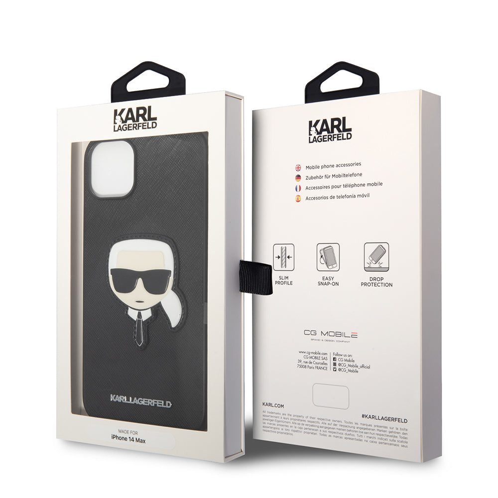 Case for Apple iPhone 14 Plus, Karl Lagerfeld, Saffiano Karl's Head, Black