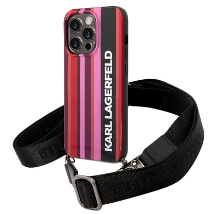 Case for Apple iPhone 14 Pro, Karl Lagerfeld, Color Stripes with Strap, Pink