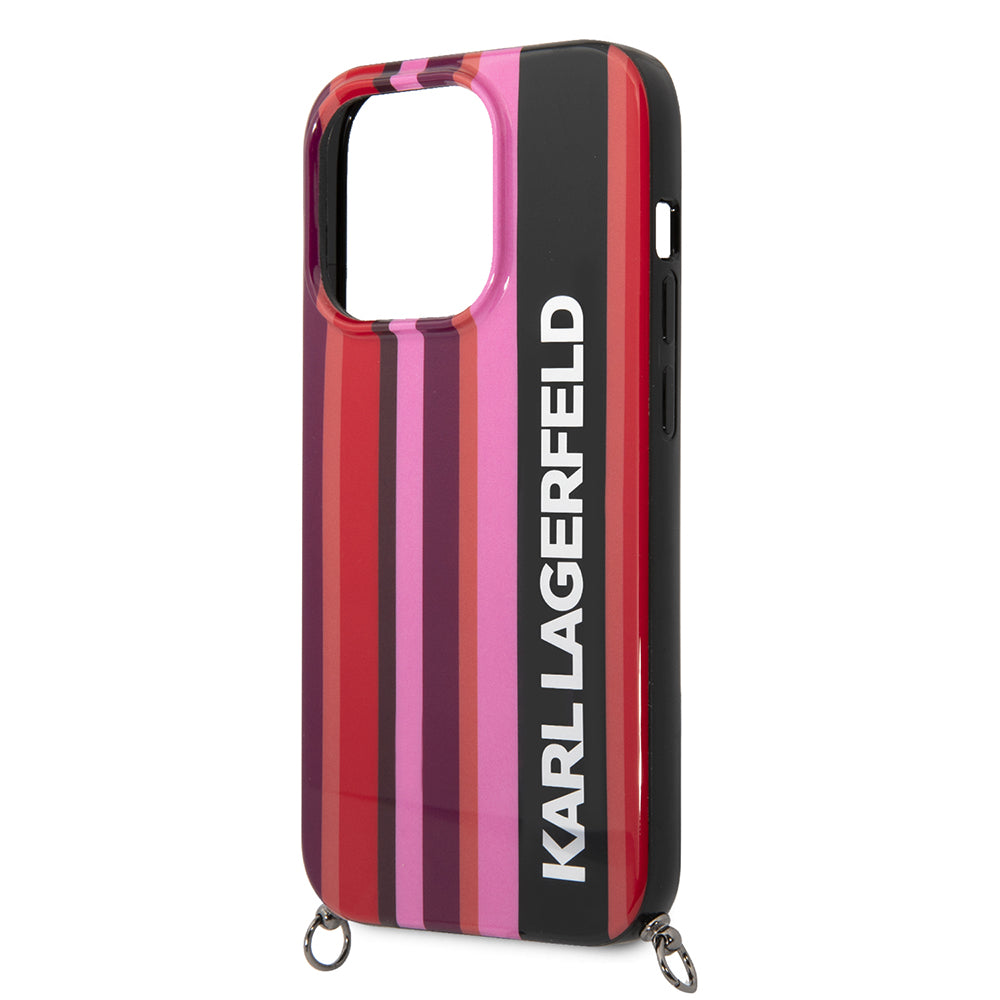 Case for Apple iPhone 14 Pro, Karl Lagerfeld, Color Stripes with Strap, Pink