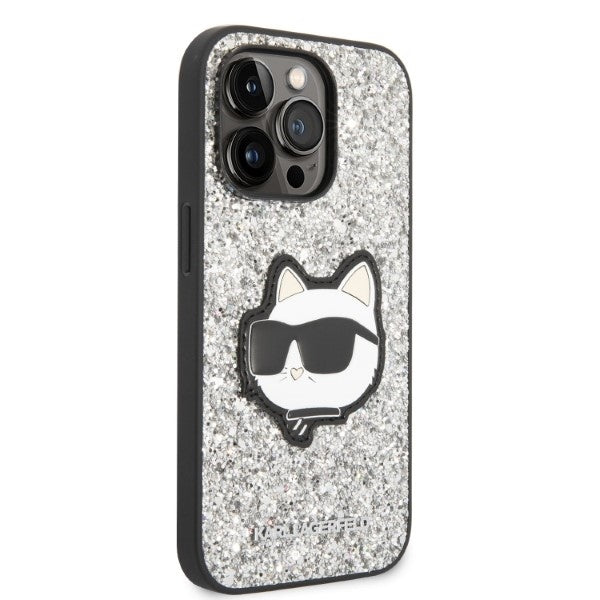 Case for Apple iPhone 14 Pro, Karl Lagerfeld, Glitter Choupette Patch, Silver