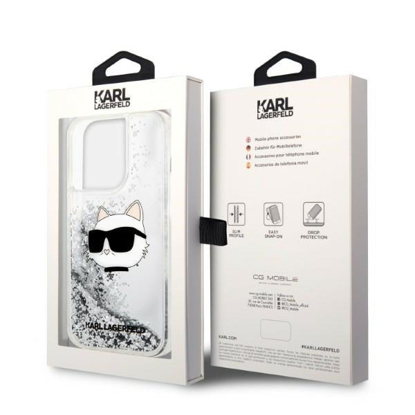 Case for Apple iPhone 14 Pro, Karl Lagerfeld, Glitter Choupette's Head, Silver