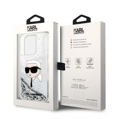 Case for Apple iPhone 14 Pro, Karl Lagerfeld, Glitter Karl's Head, Silver
