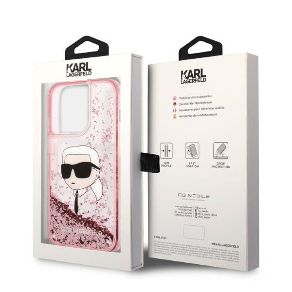 Case for Apple iPhone 14 Pro, Karl Lagerfeld, Glitter Karl's Head, Pink