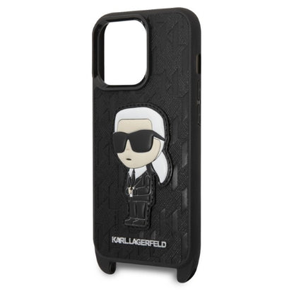 Case for Apple iPhone 14 Pro, Karl Lagerfeld, Monogram Ikonik Karl, Black