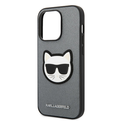 Case for Apple iPhone 14 Pro, Karl Lagerfeld, Saffiano Choupette's Head, Silver